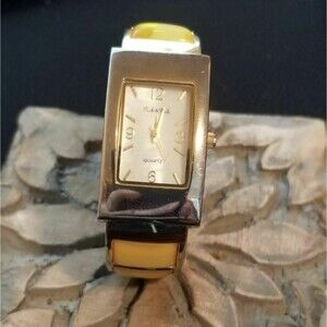 Peck & Peck Silver and Yellow Clamper Bangle Watch Vintage Quartz